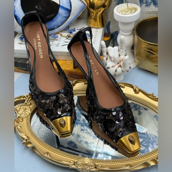 🆕 KURT GEIGER LONDON 🧿 NWOB Regent Floral Sequin Low Heel Slingback Sz 37 US 7 - Picture 4 of 14